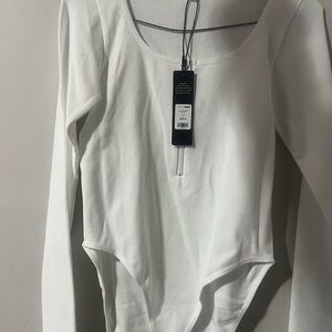 Fashion Nova White Ribbed Bodysuit